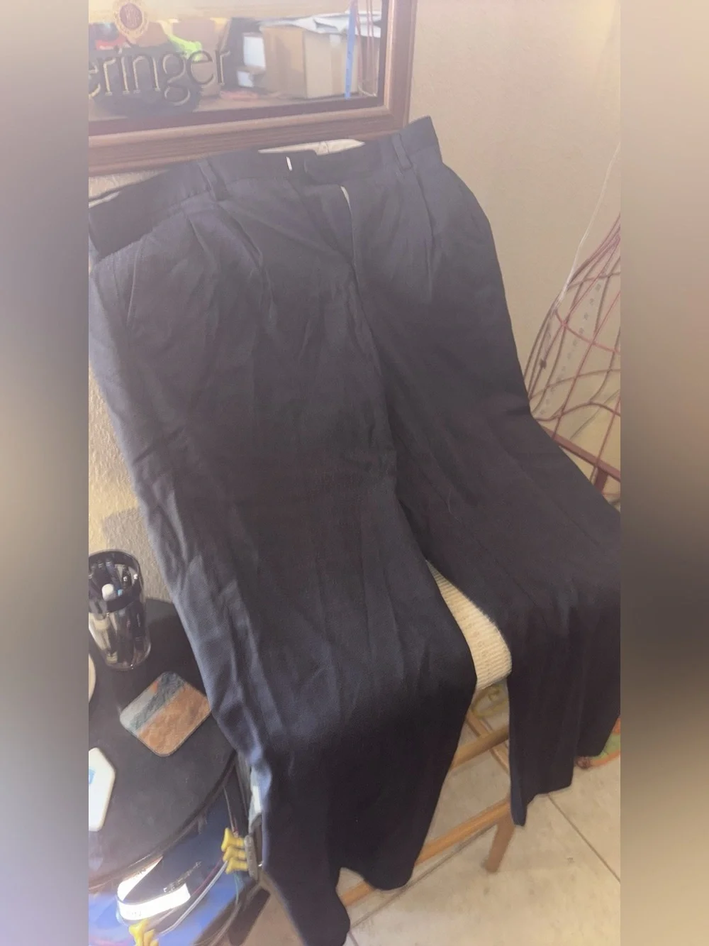 Men's Navy Dress Trousers - Classic Formal Pants pit to put 18.5 inches